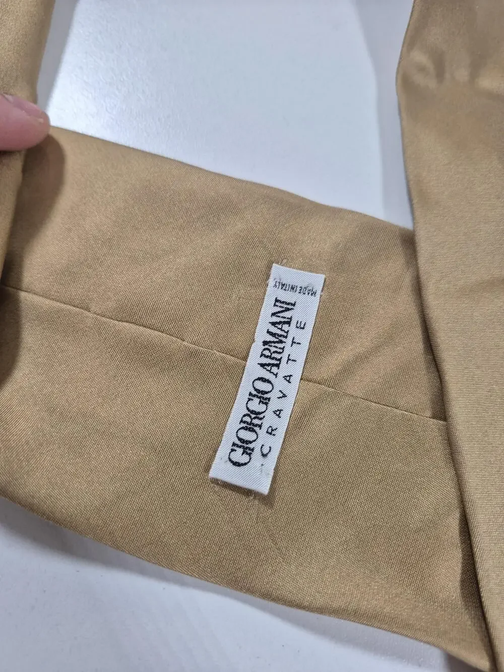 Giorgio Armani Tie Men's OS Beige 100% Silk Satin Designer Italy